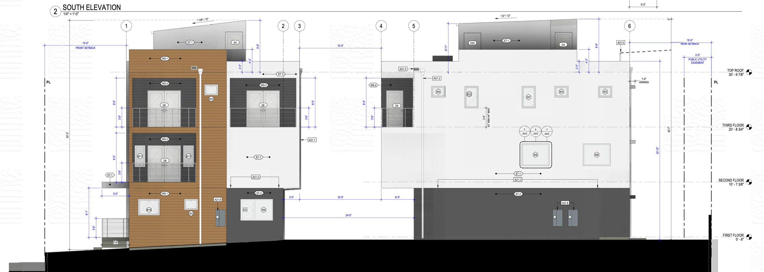 ross-section architectural drawing of Neighborly Duo homes, illustrating contemporary design, light-filled interiors, and vertical spatial flow.