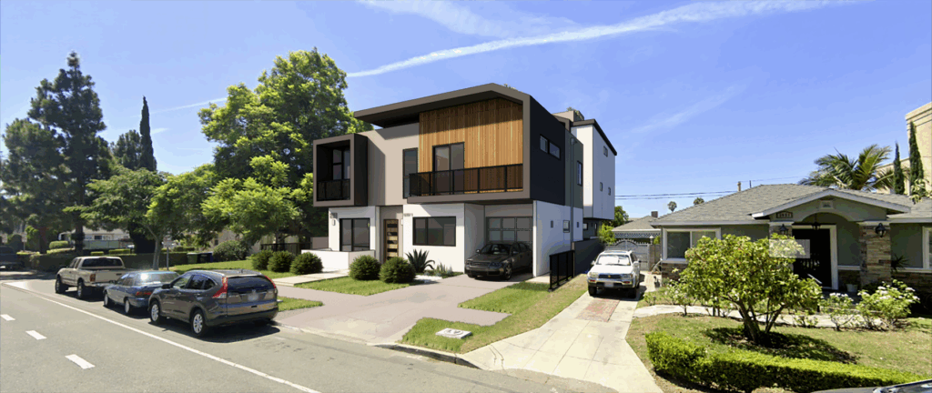 Linked Living residences in Los Angeles, showcasing modern residential architecture integrated into an urban neighborhood.