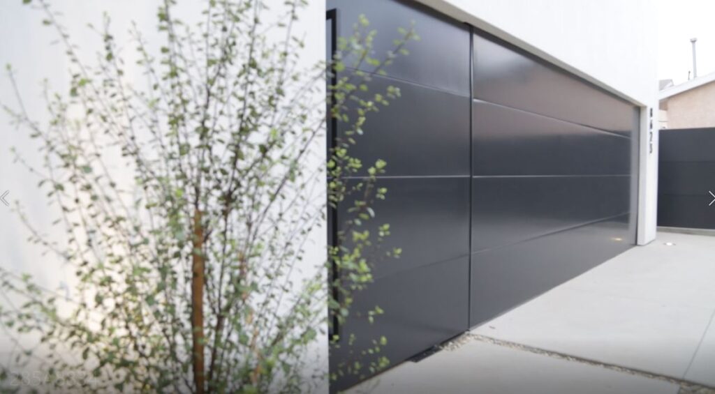 Garage door detail render of Split Shift project, integrating modern functionality with clean architectural lines in Los Angeles residential design.